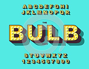 Retro light bulb bright alphabet. Vector of modern bold font and alphabet. Vintage Alphabet vector.