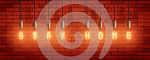 Retro Light bulb with Stay Home symbol
