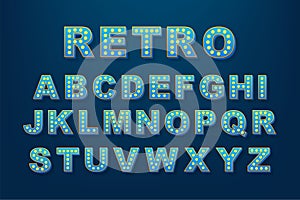 Retro light text, great design for any purposes. Vector retro light bulb alphabet. Vector stock illustration.