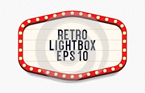 Retro lightbox vector 3d realistic template with lightbulb