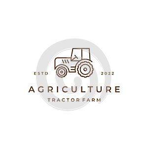 Retro Line art Tractor Farm Agriculture Logo Design Vector Illustration