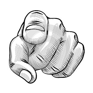 Retro line drawing of a pointing finger