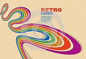 Retro lines vector abstract background, 3D dimensional perspective vintage graphic design art poster, wallpaper in a style of