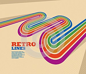 Retro lines vector abstract background, 3D dimensional perspective vintage graphic design art poster, wallpaper in a style of