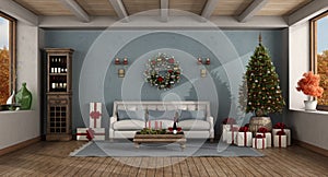 Retro living room with Christmas decoration