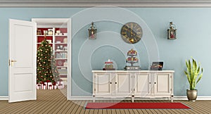 Retro living room with christmas decoration