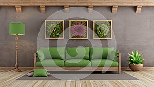 Retro living room with green sofa