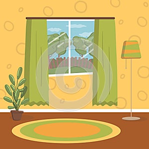 Retro living room, vintage cozy home interior vector Illustration