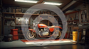 retro loft garage with red motorcycle