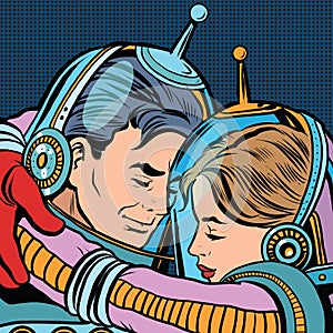 Retro love couple astronauts man woman