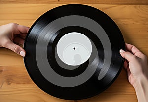 Retro LP vinyl records in hands. Generative AI