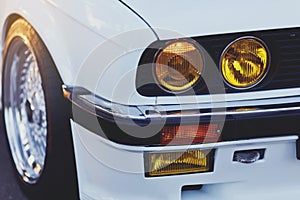 Retro luxury car close-up banner background. Concept of expensive, sports auto.