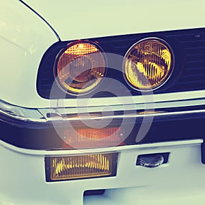 Retro luxury car close-up banner background. Concept of expensive, sports auto.