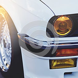 Retro luxury car close-up banner background. Concept of expensive, sports auto.