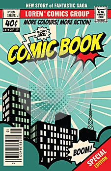 Retro magazine cover. Vintage comic book vector template photo