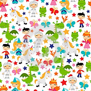 Retro Magical Fairytale Kingdom Seamless Pattern Background