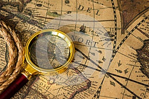 Retro magnifier with old map