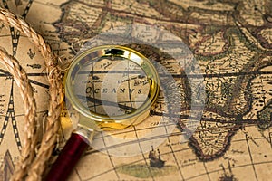 Retro magnifier with old map