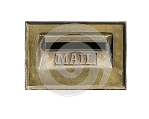 Retro mailbox wall mounted isolated on white background.