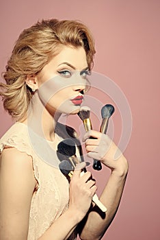 Retro make-up. Beauty Fashion model girl. Fashion look. Makeup and cosmetics, skincare, visage.