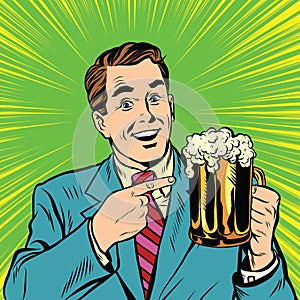 Retro man with a beer pop art
