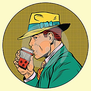 Retro man drinking coffee