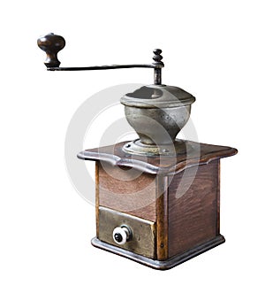 Retro manual coffee grinder isolated on white background