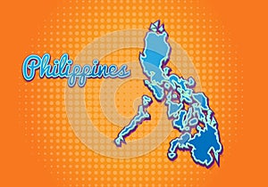 Retro map of Philippines with halftone background. Cartoon map icon in comic book and pop art style. Cartography business concept