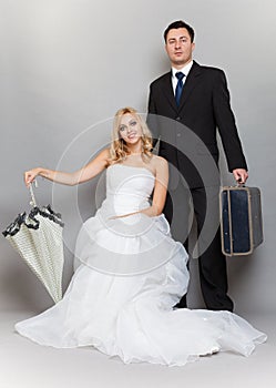 Retro married couple bride and groom studio shot