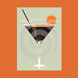 Retro Martini Cocktail Design On Orange Background