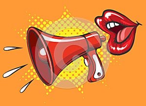 Retro megaphone and women mouth