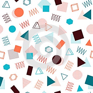 Retro memphis geometric line shapes seamless patterns. Hipster fashion 80-90s. Abstract jumble textures. Zigzag lines