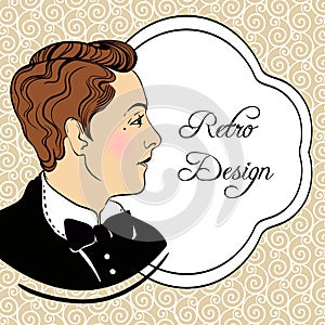 Retro men`s set: retro invitation design in 20`s style. Vector illustration.