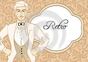 Retro men`s set: Vintage invitation design template. Vector illustration.