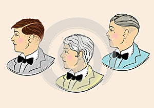 Retro men: Typical retro hairstyle set of twenties. Vintage style vector illustration