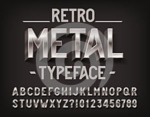 Retro Metal alphabet font. 3D metallic letters and numbers.