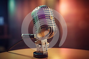 Retro metallic microphone. Generate Ai