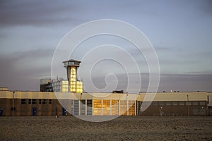 Retro metropolis - seafront buildings including watch tower agai