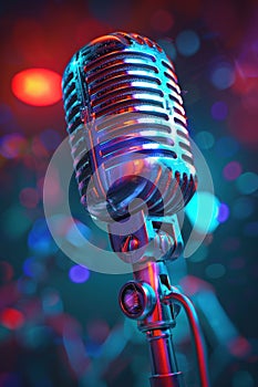 Retro Microphone with Colorful Bokeh Background. Generative ai