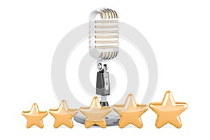 Retro microphone with five golden stars. 3D rendering