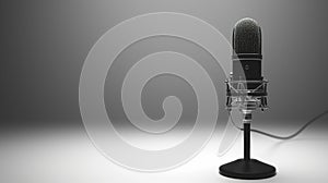 Retro microphone on a gray background. 3d rendering, 3d illustration.