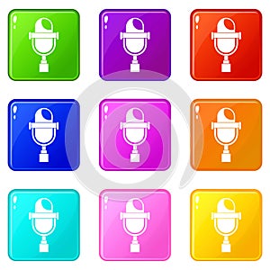 Retro microphone icons 9 set