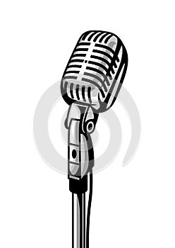 Retro microphone isolated on white background. Illustration in vintage style