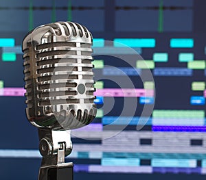 Retro microphone over recording software.