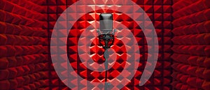 Retro Microphone in a Recording Studio with Soundproof Foam Walls for Improved Acoustics. Concept