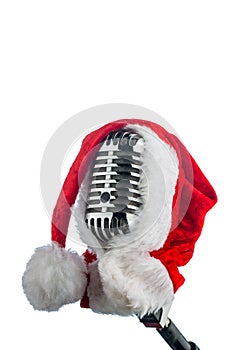 Retro microphone with santa hat