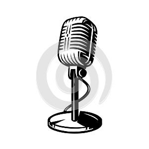 Retro microphone silhouette isolated on a white background. vector illustration