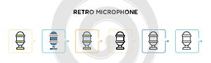 Retro microphone vector icon in 6 different modern styles. Black, two colored retro microphone icons designed in filled, outline,