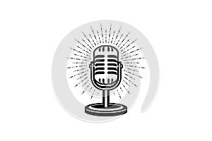 Retro microphone vector illustration. Design element for podcast or karaoke logo, label, emblem, sign