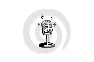 Retro microphone vector illustration. Design element for podcast or karaoke logo, label, emblem, sign